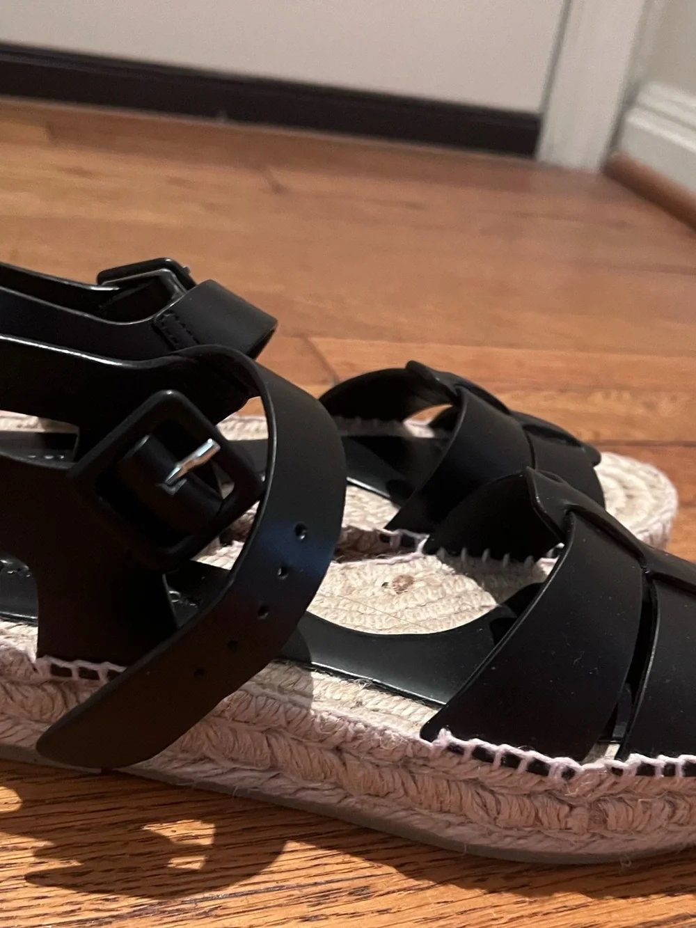 Paloma Barceló Black Leather Espadrille Platform Sandals